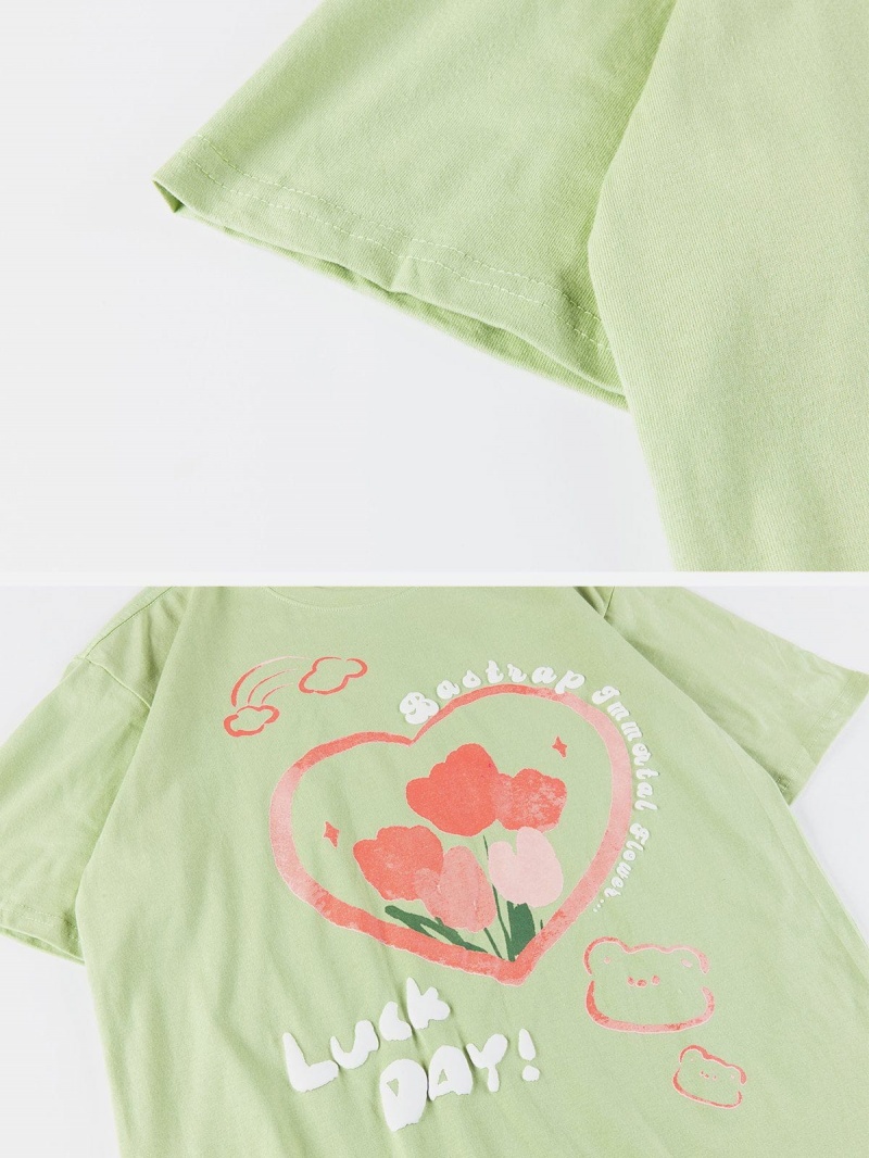 Vert  T Shirts Aelfric Eden Flower Bear Doodle Tee - YWR-6639321